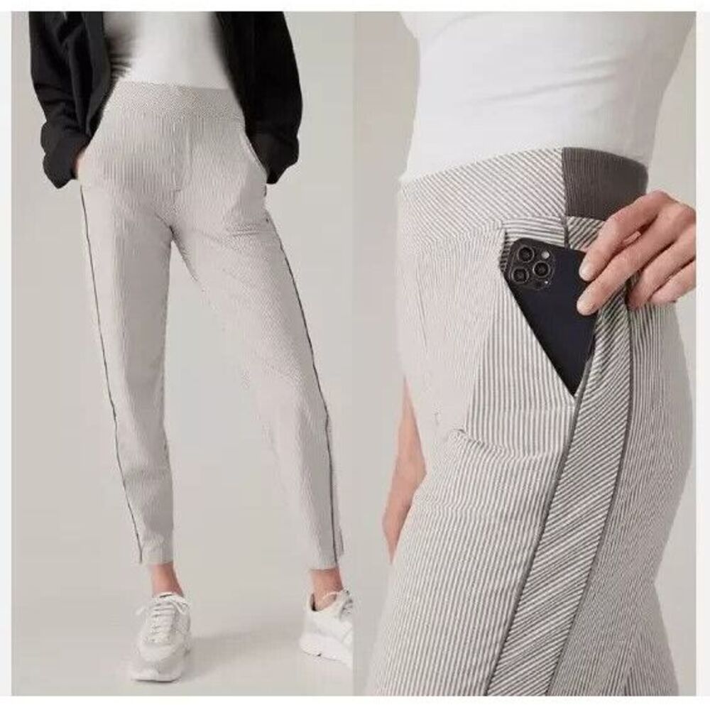 Athleta Brooklyn Striped Ankle Pants Women 6 EUC Elastic Waist Pockets Stretch‎